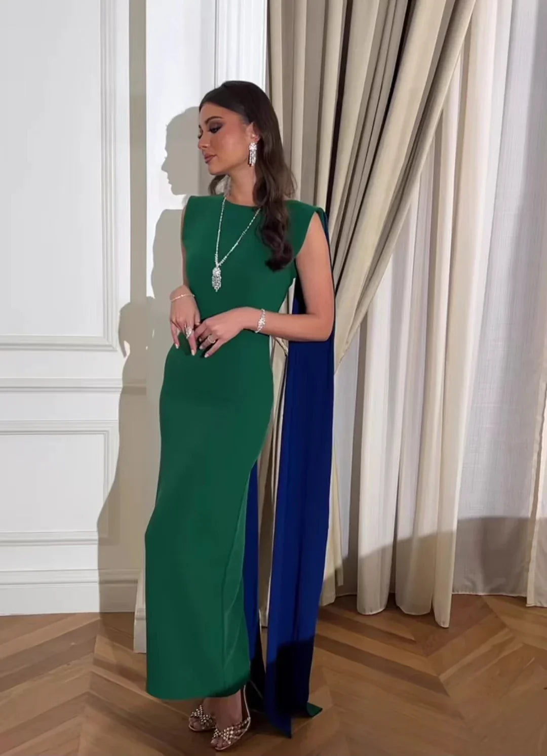 Asanagi New Green Evening Dresses O-Neck Sleeveless Floor-Length