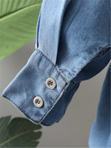 Plus Size Denim Blouse - Long Sleeve Lapel Shirt for Spring & Autumn