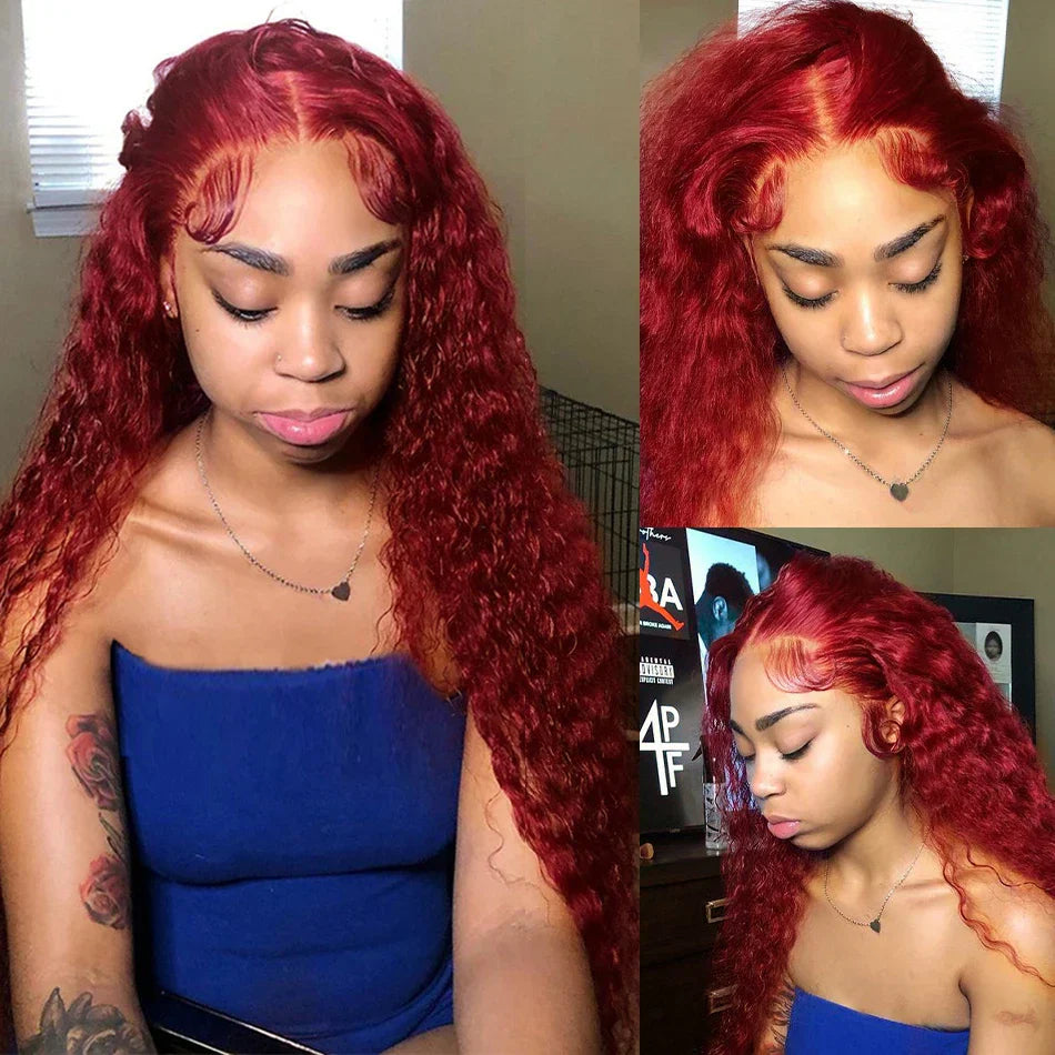 Burgundy Human Hair Lace Frontal Wigs Colored