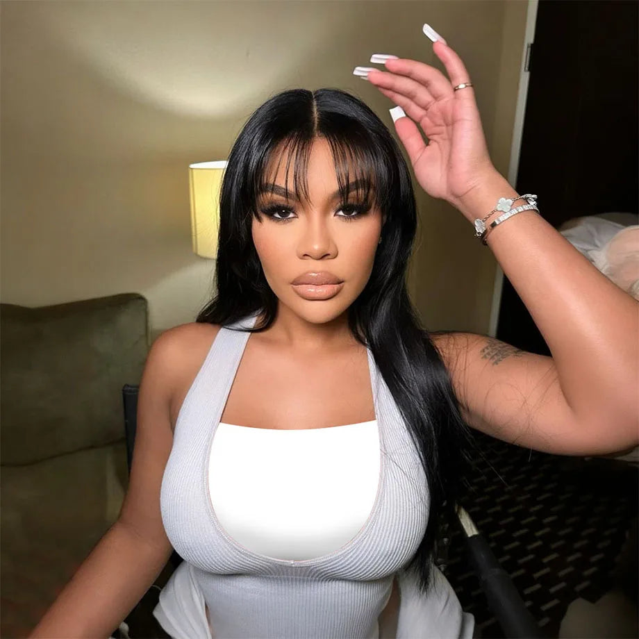 Straight Full Machine Made Bang Wigs Human Hair