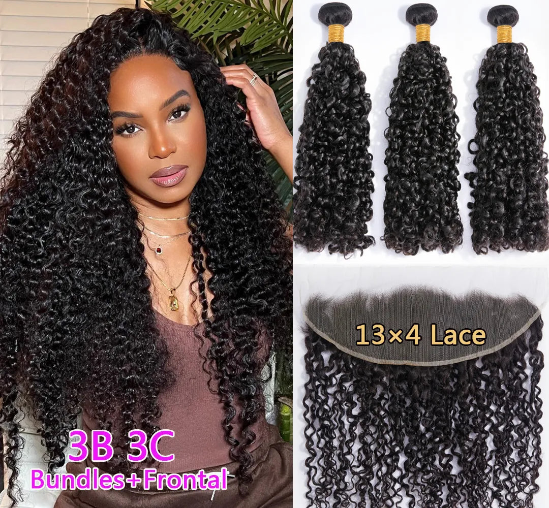 Brazilian B C Spirals Curly Bundles With Frontal