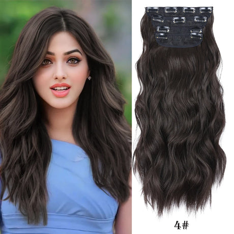 Set Synthetic Hair Clip In Long Wavy Thick