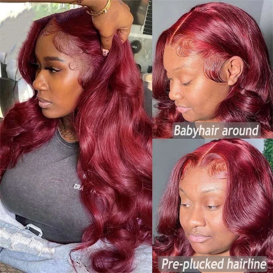 Burgundy J X Body Wave Lace Front Human