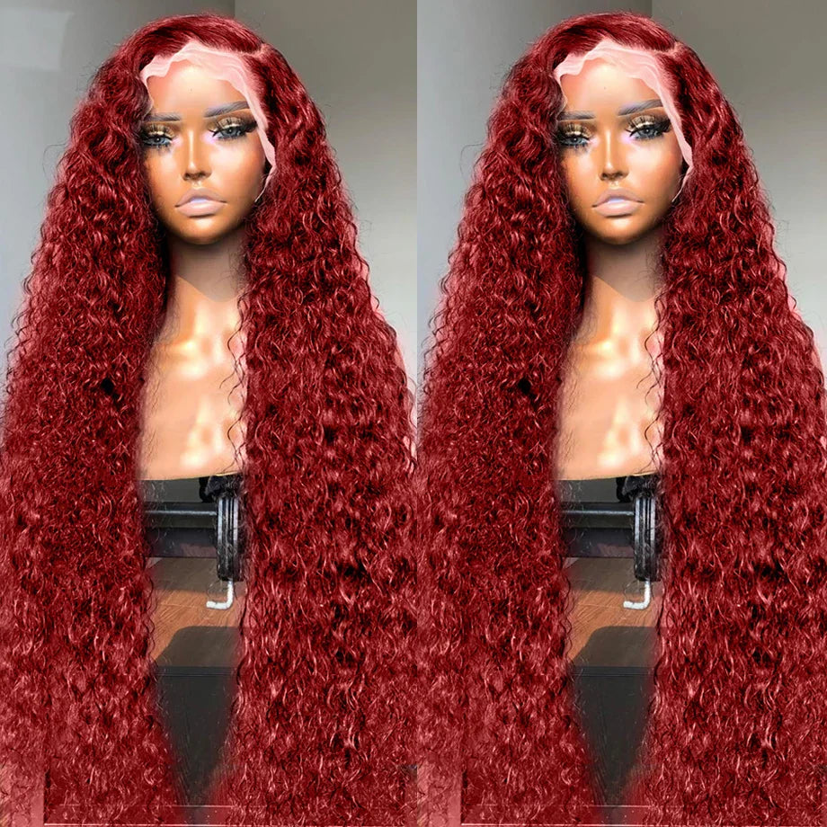 Burgundy Human Hair Lace Frontal Wigs Colored