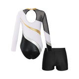 Kids Girls Gymnastics Leotards Bronzing Long Sleeve Leotards