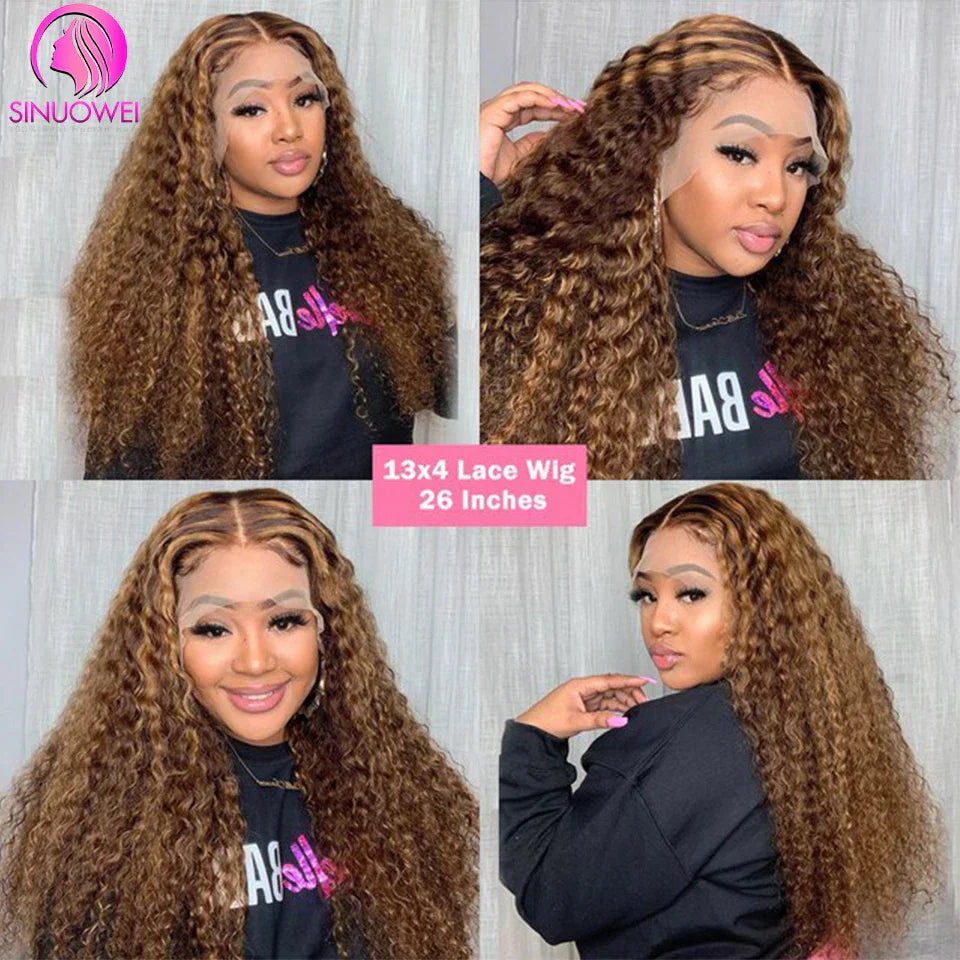 Highlight Wig Human Hair 13X6 Water Wave Honey