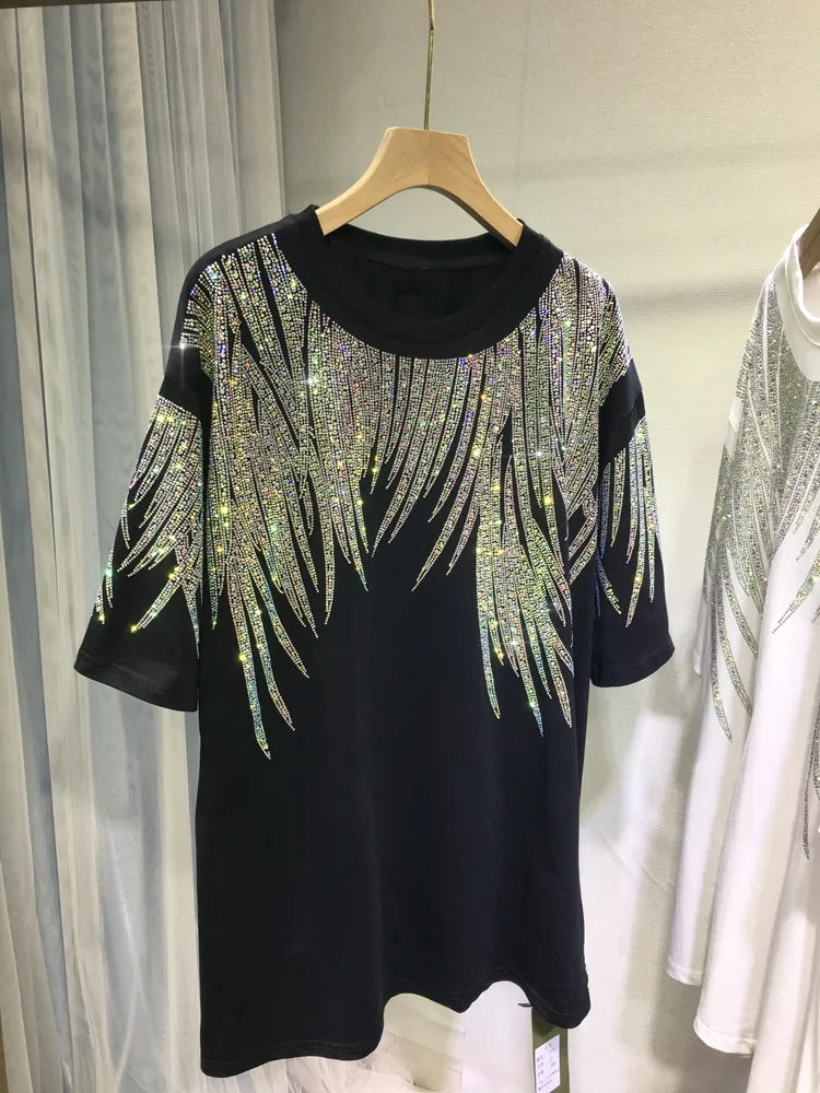 Tops Rhinestone Graphic T-Shirts Luxury Size Tunic