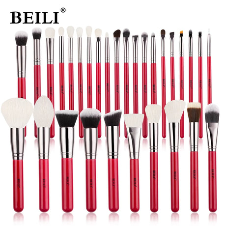 Beili Red Eye Makeup Brushes Professional Natural