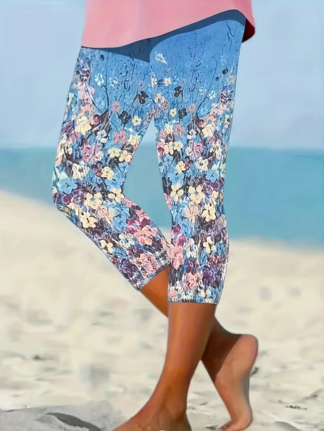 Casual Capri Leggings, Women' Plus Floral Print High