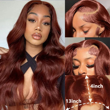 Reddish Brown Lace Front Human Hair Wigs Body