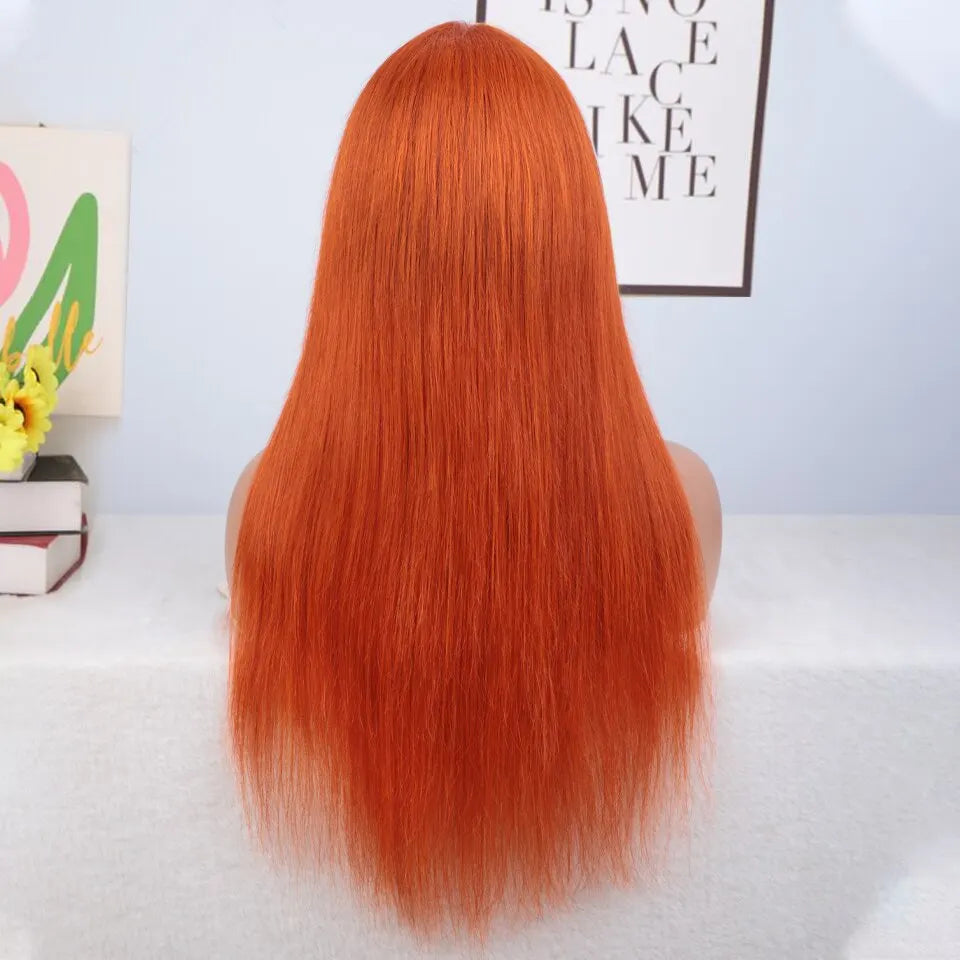 Orange Color Wig With Bangs Straight Hair Brazilian