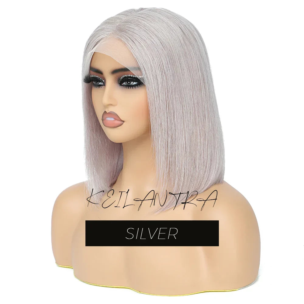 Rose Pink Short Colored Bob Human Hair Wigs