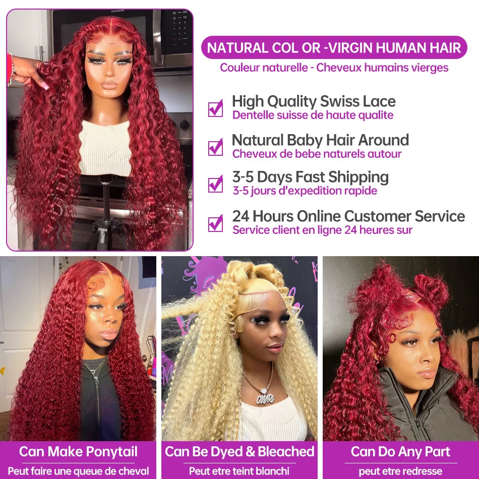 Deep Wave J Burgundy Lace Front Wig X