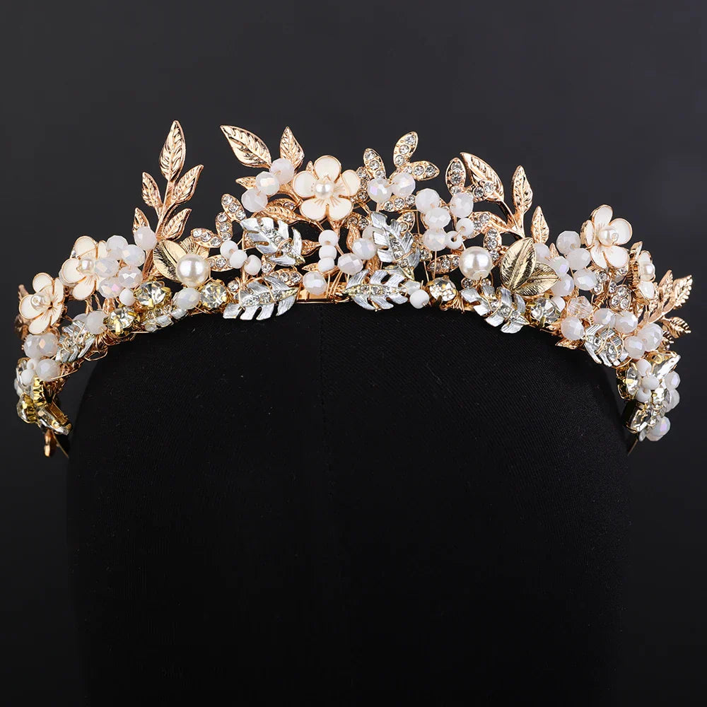 Handmade Bride Hair Accessories Gold Bridal Flower Crown