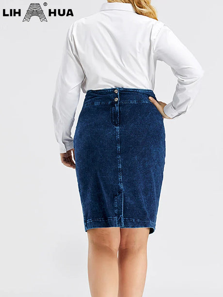 Lih Hua Women' Denim Skirt Cotton Elastic Slim