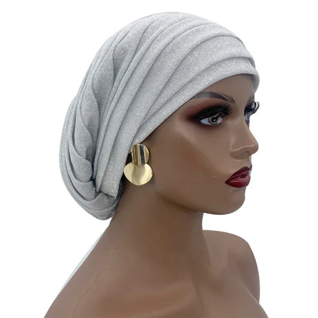 Glitter Pleated African Turban Cap Women' Head Wraps