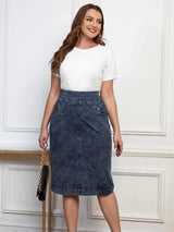 Lih Hua Women' Denim Skirt Spring Chic Elegant