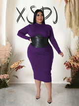 Zipper Dress Tight Ladies Mid Length Leather Woman