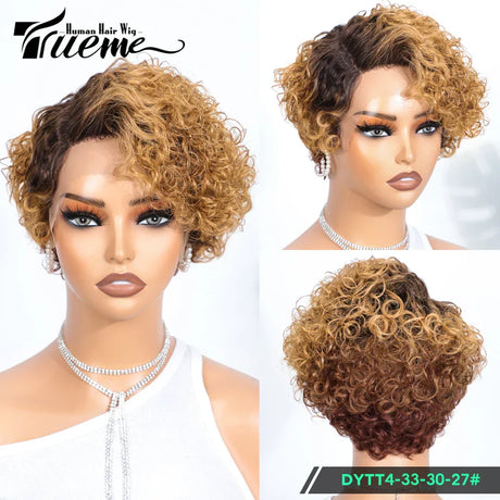 Short Pixie Curly Bob Wig Lace Front Human