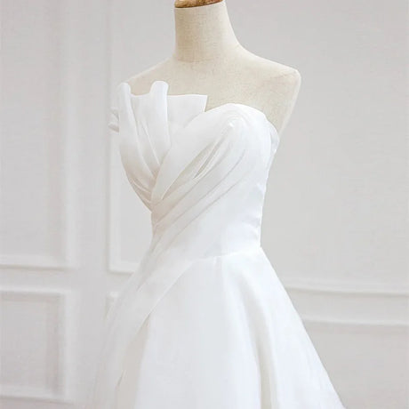 Luxury White Satin Chiffon Strapless Wedding Trailing Dresses