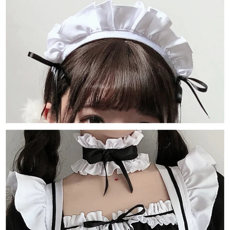 Black White Lolita Maid Costume Cosplay Costumes Cute