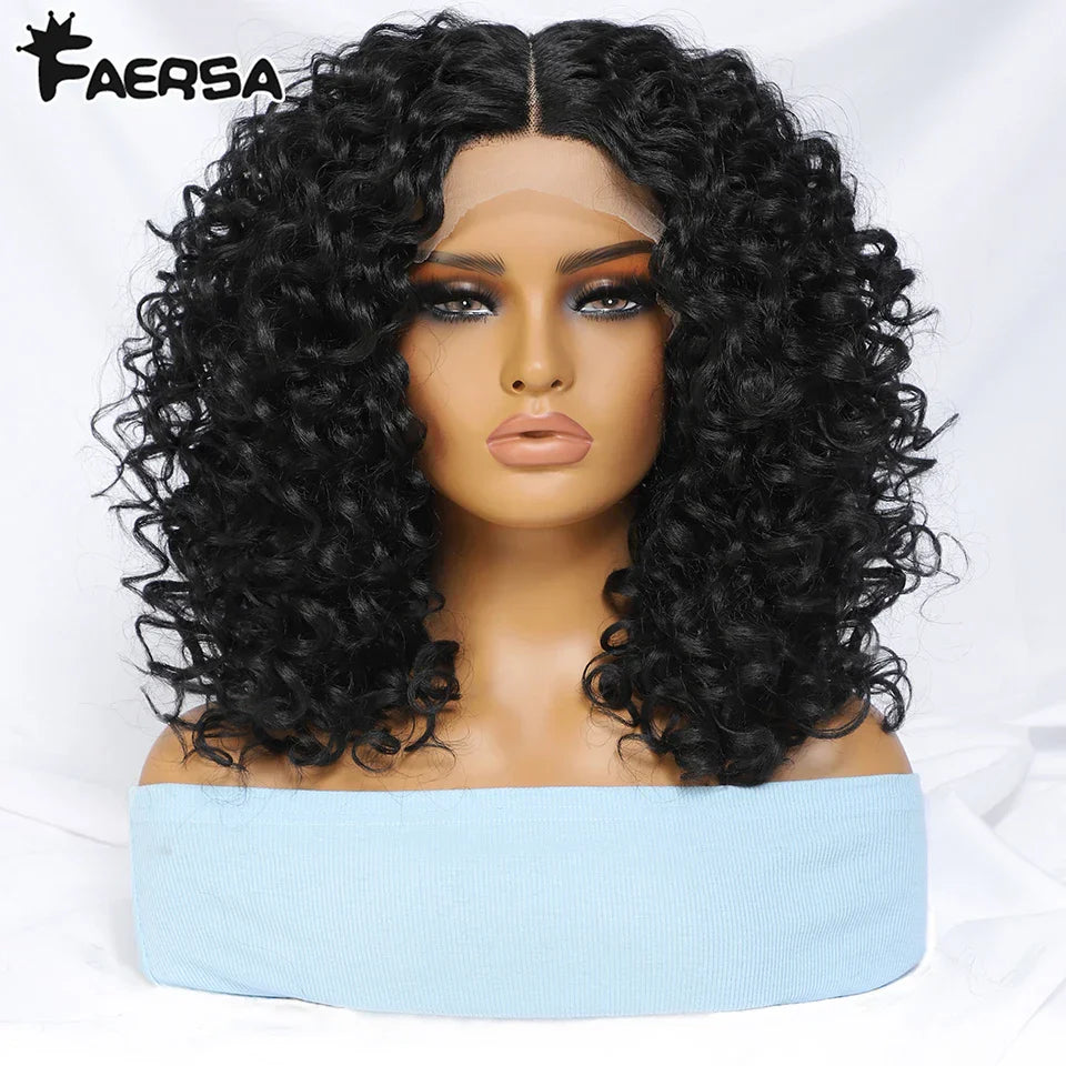 Kinky Curly Synthetic Lace Front Wig Black