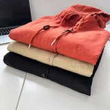 Washed Cotton Solid Color Zipper Hooded Jacket Womens