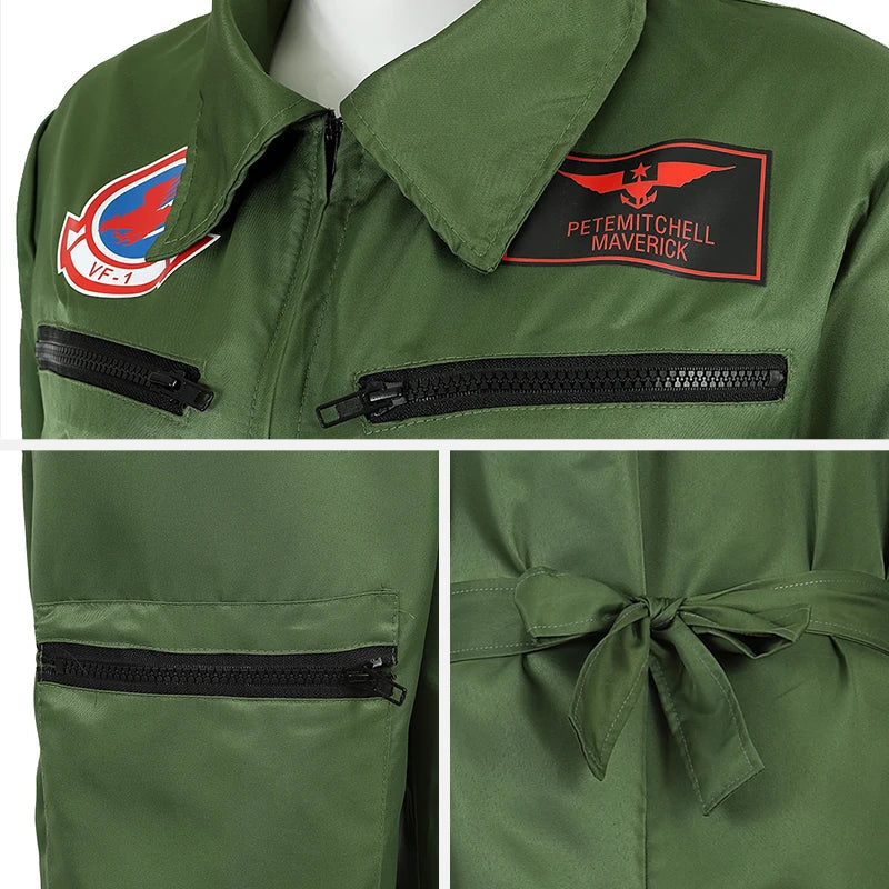 Pilot Uniform Army Green Top Gun Costume For