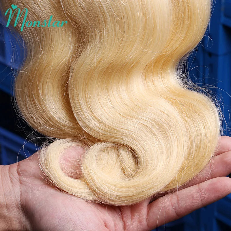 Blonde Colored Body Wave Human Hair Bundles Double