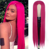 Peach Long Straight Red Pink Natural Hairline Wig