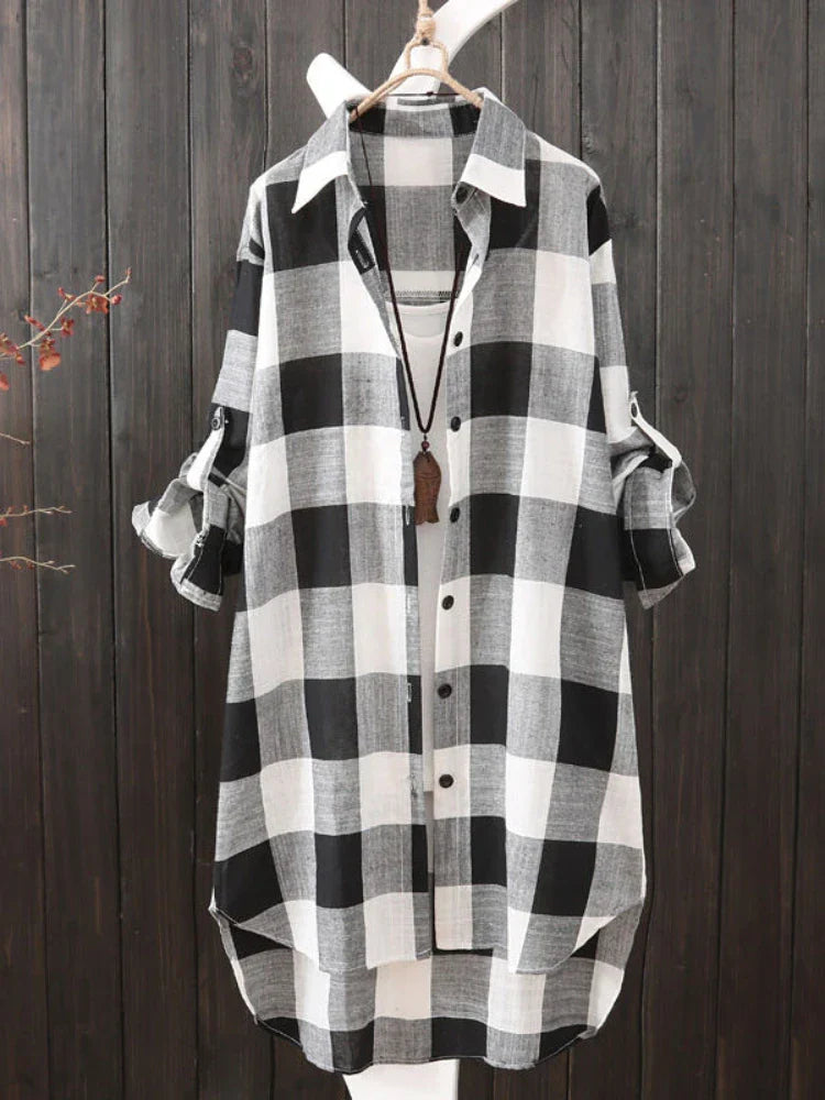 Loose Plaid Blouse Women Cotton Shirt Female Mid