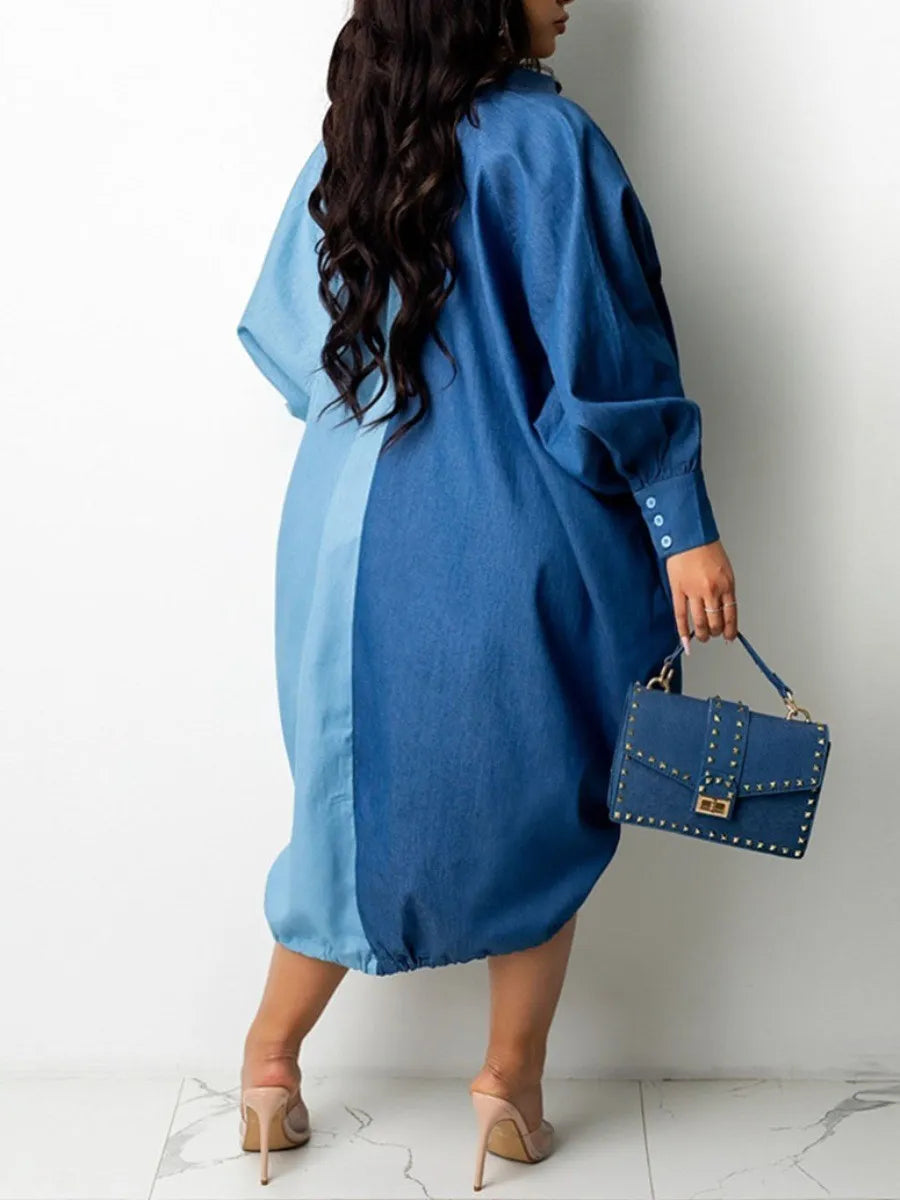 Dresses Drawstring Patchwork Shirt Dress Fashion Drop Shoulder