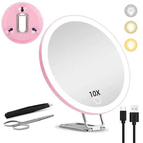 Portable Travel Magnified Mirror with 360° Adjustable Stand and Suction Cup