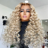 Ombre Ash Blonde Loose Curly Glueless Synthetic Hair