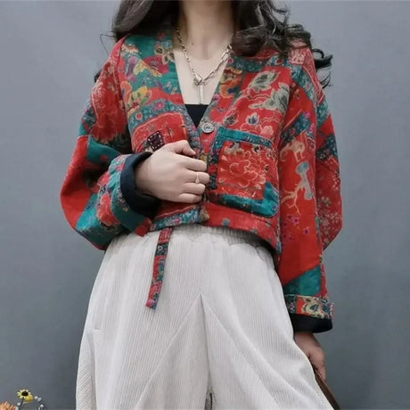 Gagaok Original Ethnic Floral Colored Parkas Autumn Winter