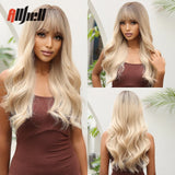 Copper Ginger Brown Wigs With Bangs Natural Synthetic