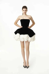 Oimg Black/White Ball Gown Short Mini Prom Dresses