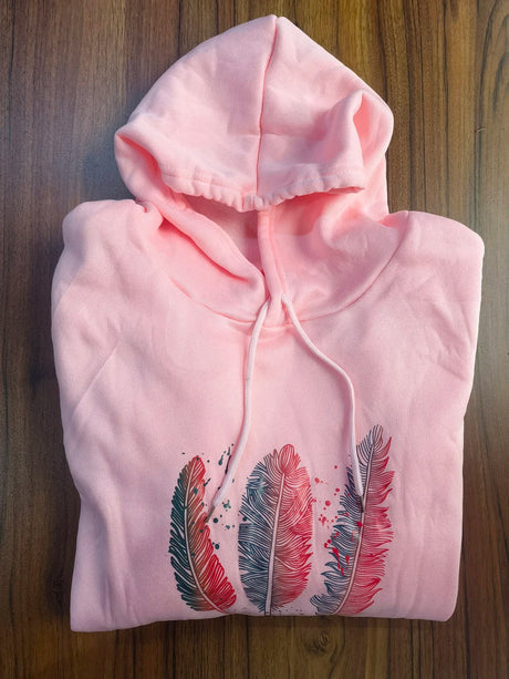 Women Fashion Feather Printed Hoodies Autumn Winter Plus