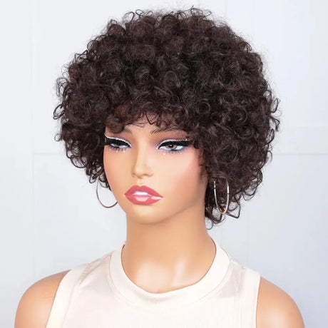 Pixie Short Afro Curly Bob Human Hair Wigs