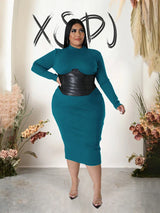 Zipper Dress Tight Ladies Mid Length Leather Woman
