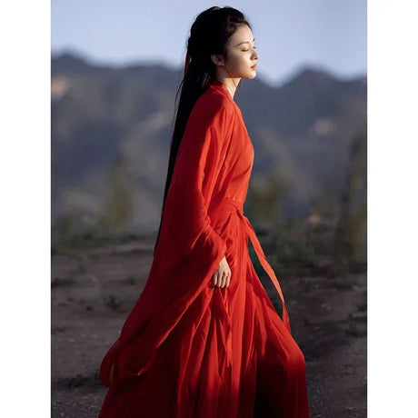 Red Chinese Traditional Hanfu Ladies Ancient Swordsman Cosplay