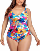 One Piece Floral Printed Women Swimsuits Cutout Tummy