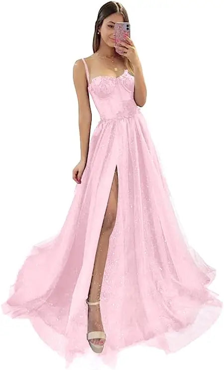Shiny Tulle Evening Dress Sexy Black V-Neck Strapllace