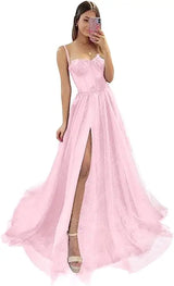 Shiny Tulle Evening Dress Sexy Black V-Neck Strapllace