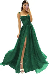 Shiny Tulle Evening Dress Sexy Black V-Neck Strapllace