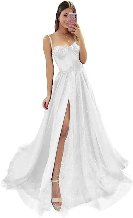 Shiny Tulle Evening Dress Sexy Black V-Neck Strapllace