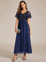 Simple Evening Dresses Short Ruffles Sleeves V Neck