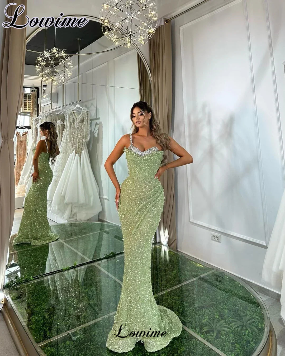 Crystal-Embellished Green Mermaid Dress