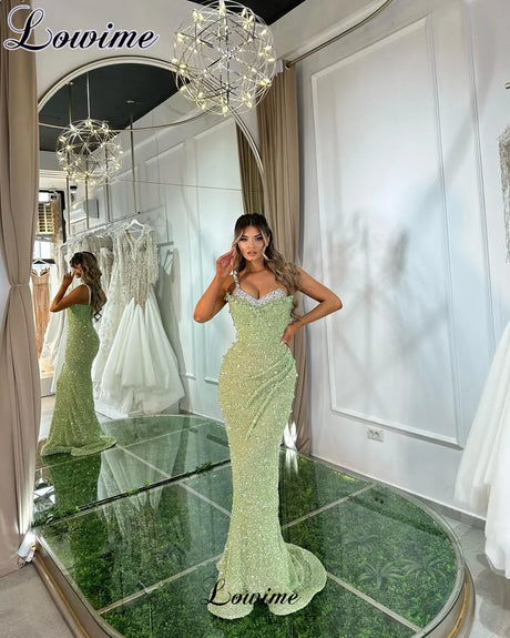 Crystal-Embellished Green Mermaid Dress