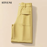 Solid Casual Straight Wide-Leg Korean Fashion Women'S Shorts